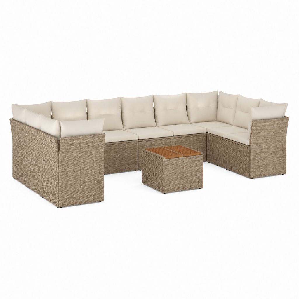 Salon de jardin d'angle 6 places taupe et beige en résine tressée PE avec table basse 280 x 220 x 85 cm
