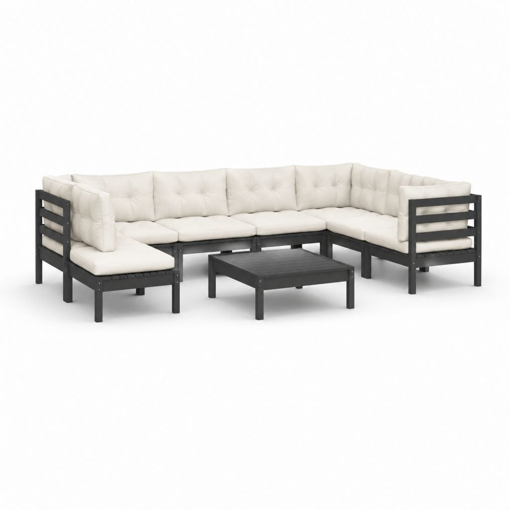 Salon de jardin d'angle 5 pièces noir et beige en aluminium avec coussins en polyester 252 x 196 x 68 cm