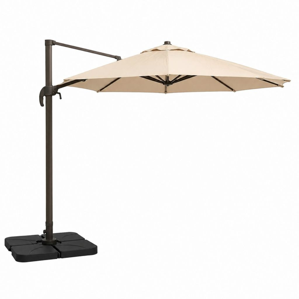 Parasol déporté carré beige en polyester et aluminium 300 x 300 cm avec dalles de lestage