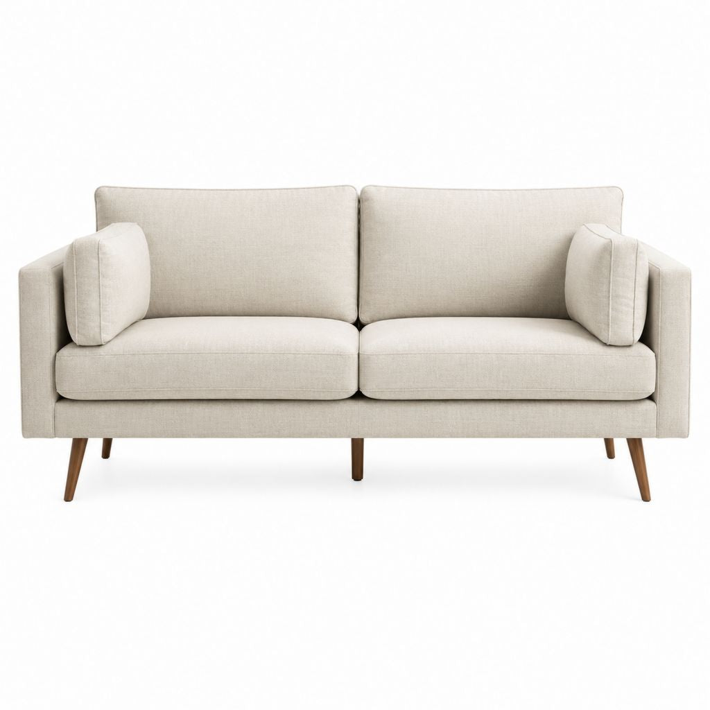 Canapé 2 places beige en polyester avec pieds en bois massif 160 x 86 x 82 cm
