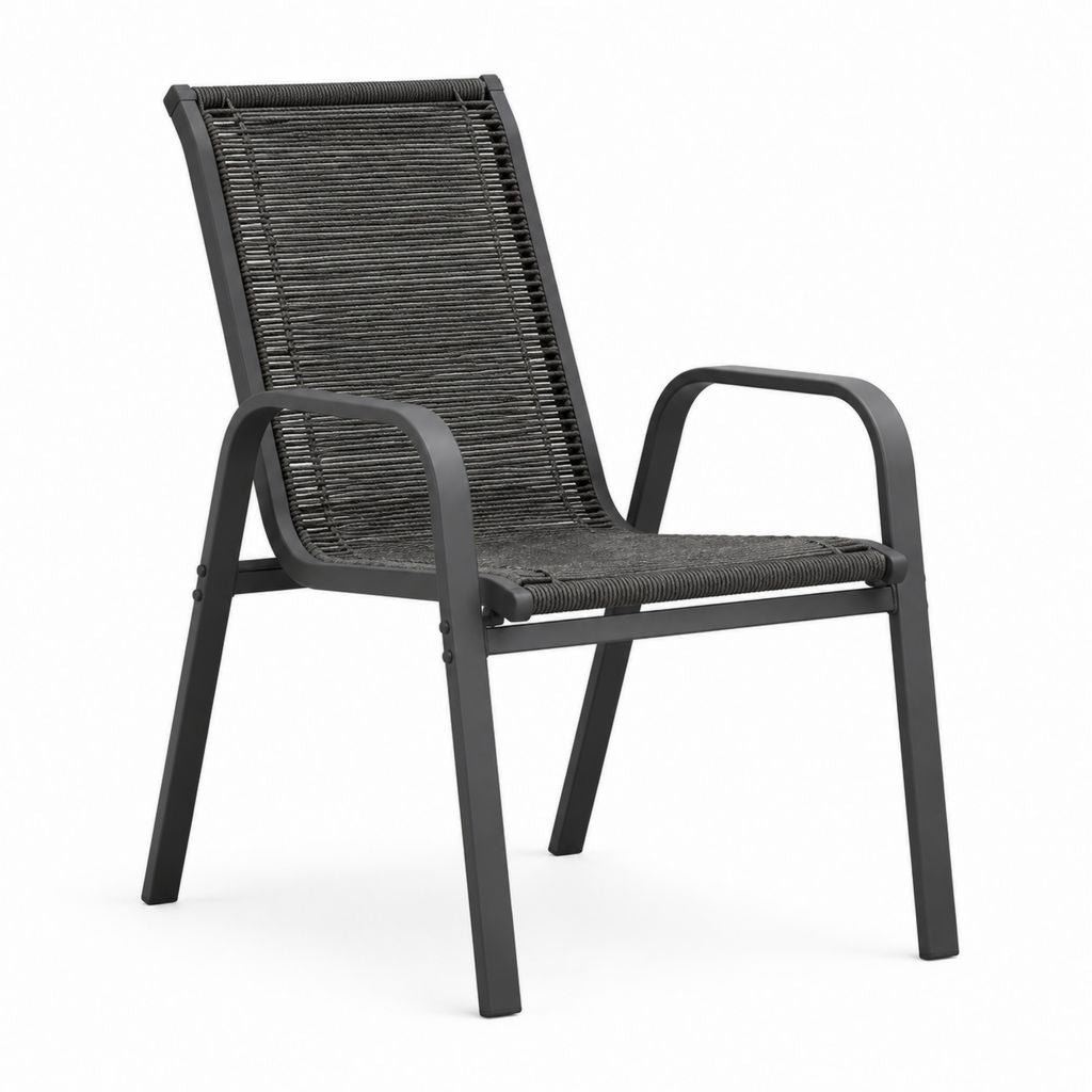 Fauteuil de jardin noir en acier et corde PE 58 x 65 x 90 cm