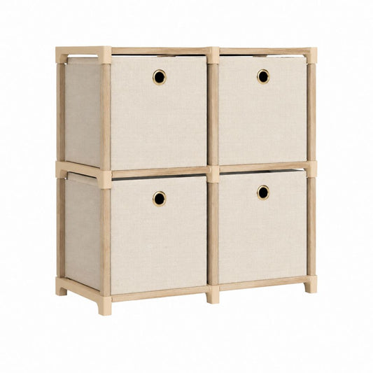 Étagère de rangement rectangulaire à 4 tiroirs beige en bambou et polyester 60 x 30 x 60 cm
