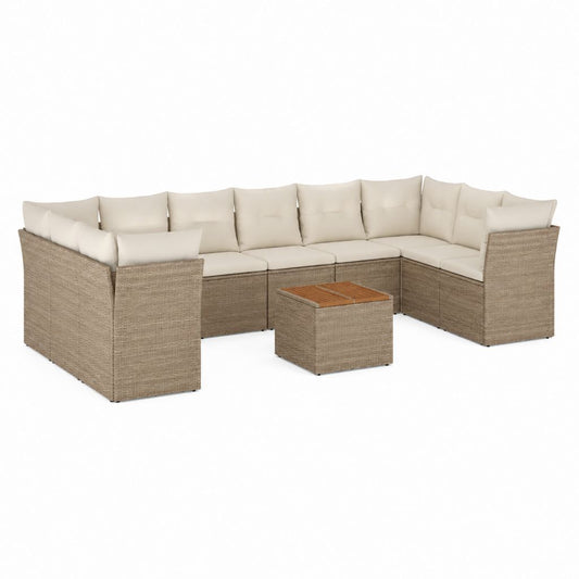 Salon de jardin d'angle 6 places taupe et beige en résine tressée PE avec table basse 280 x 220 x 85 cm