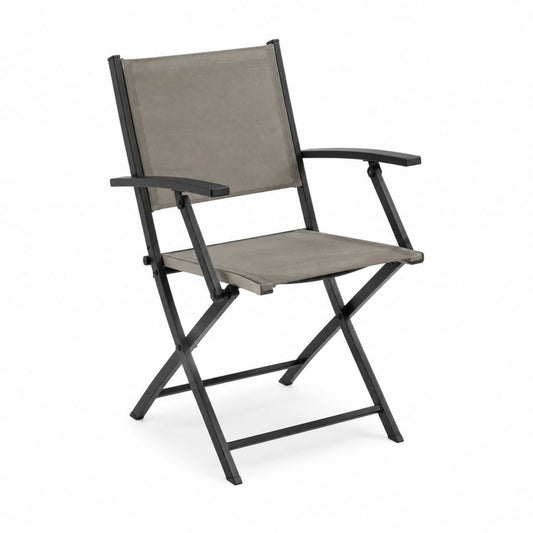Chaise de jardin pliante avec accoudoirs gris et noir en acier et textilène 55 x 65 x 90 cm