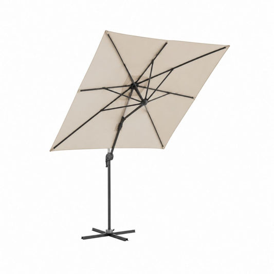 Parasol déporté carré beige en polyester et acier 250 x 250 cm hauteur 245 cm