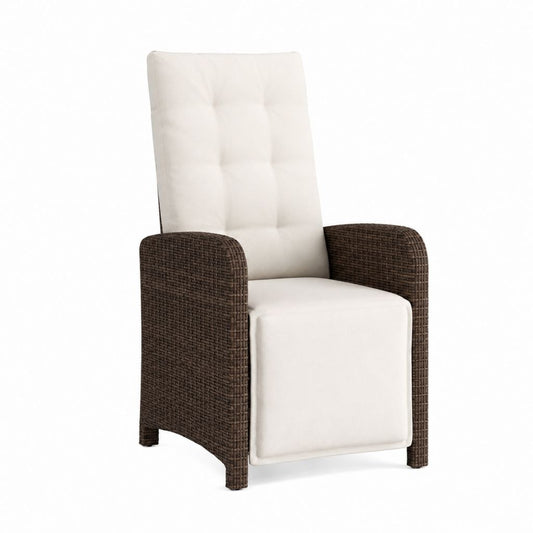 Fauteuil de jardin à dossier haut marron et crème en résine tressée PE avec coussins 58 x 65 x 108 cm