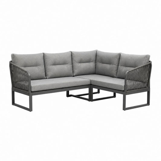 Salon de jardin d'angle 2 pièces gris en acier thermolaqué et corde PE 240 x 180 x 78 cm