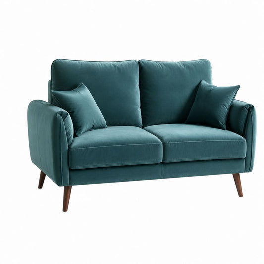 Canapé 2 places bleu pétrole en velours de polyester avec pieds en bois massif 170 x 86 x 88 cm