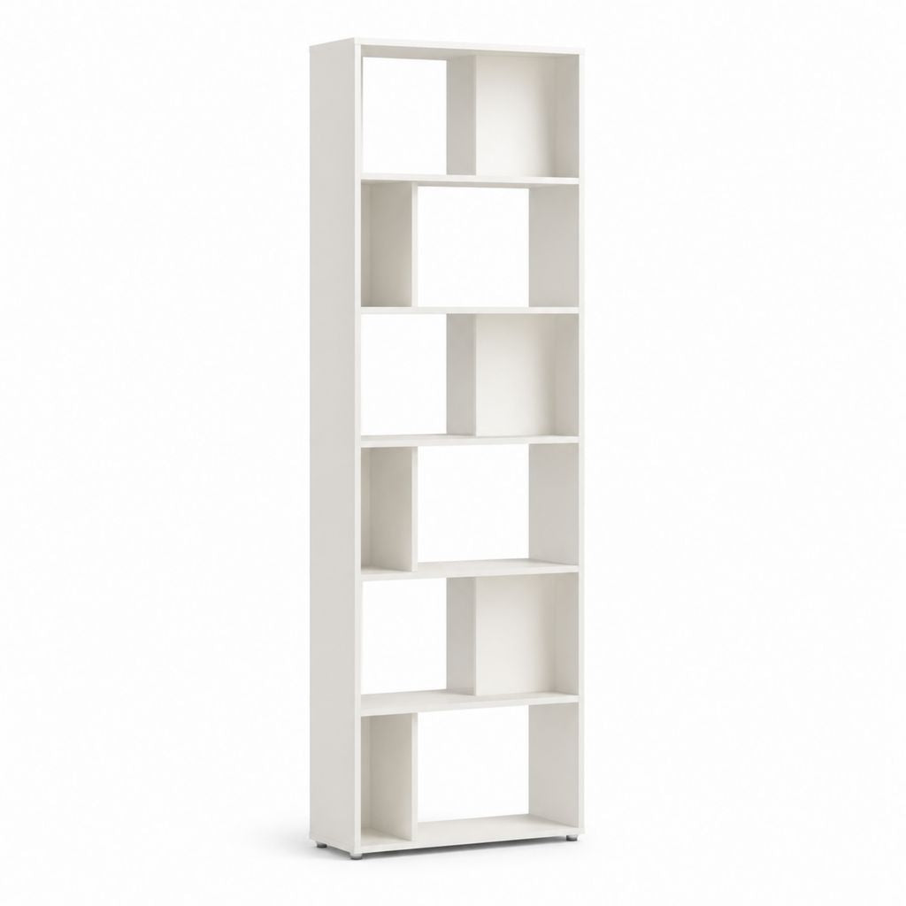 Étagère bibliothèque sur pied blanche en panneaux de particules rectangulaire 60 x 24 x 192 cm