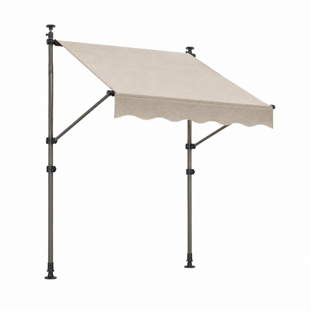 Store banne sur pied beige en polyester et acier 3 x 2.5 m hauteur 2.1 à 3 m