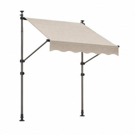 Store banne sur pied beige en polyester et acier 3 x 2.5 m hauteur 2.1 à 3 m