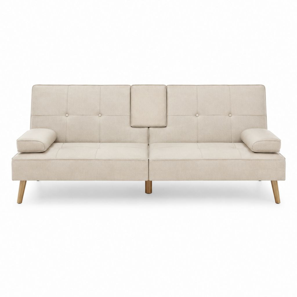 Canapé-lit 3 places beige en polyester avec pieds en bois massif 200 x 82 x 86 cm