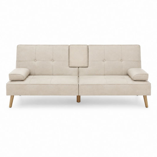 Canapé-lit 3 places beige en polyester avec pieds en bois massif 200 x 82 x 86 cm