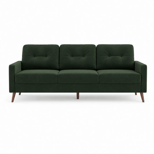 Canapé droit 3 places vert foncé en polyester effet velours avec pieds en bois massif 210 x 84 x 86 cm