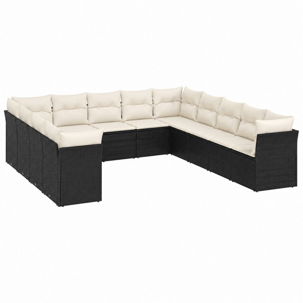 Salon de jardin modulable en U noir avec coussins crème en résine tressée PE 280 x 280 x 60 cm