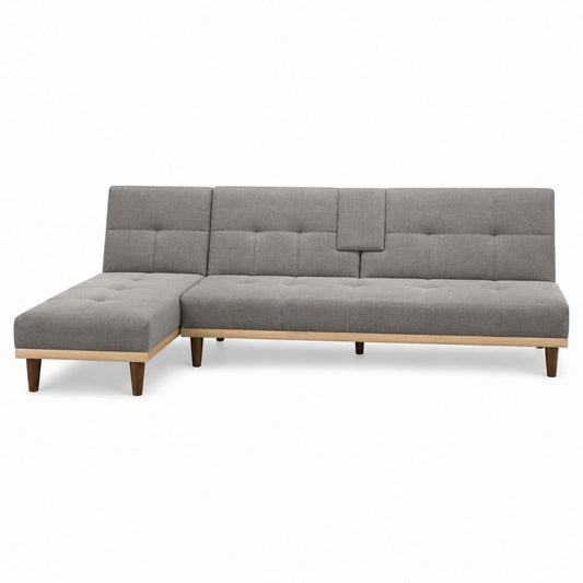 Canapé-lit d'angle réversible gris en polyester avec méridienne 220 x 145 x 85 cm