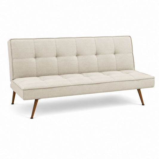 Canapé convertible 3 places beige en polyester avec pieds en bois massif 180 x 84 x 81 cm