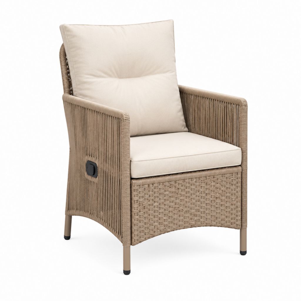 Fauteuil de jardin inclinable beige en résine tressée PE avec coussins polyester 63 x 72 x 103 cm
