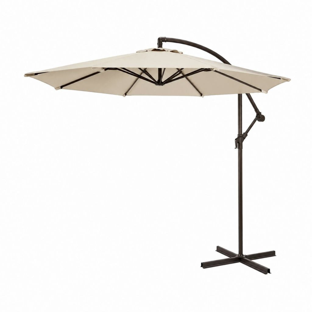 Parasol déporté inclinable beige en polyester et acier 300 cm