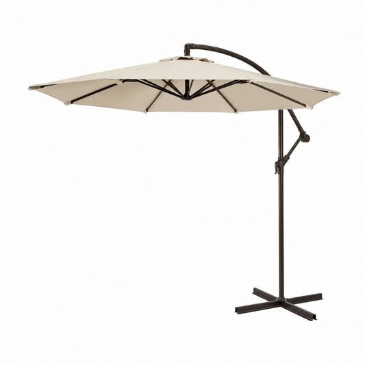 Parasol déporté inclinable beige en polyester et acier 300 cm